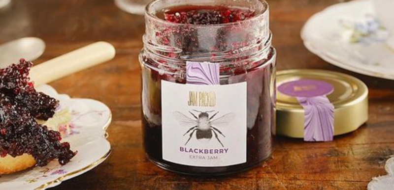 Jar of blackberry jam from Jam Packed Preserves of Surrey - one of Sensiful's suppliers
